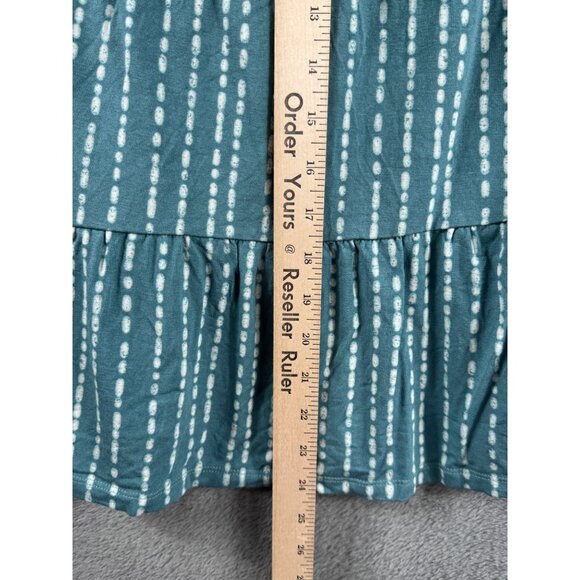 Teal Sleeveless Tiered Ruffle Top With White Dotted Stripes V-Neck By Wonderly - Picture 5 of 8